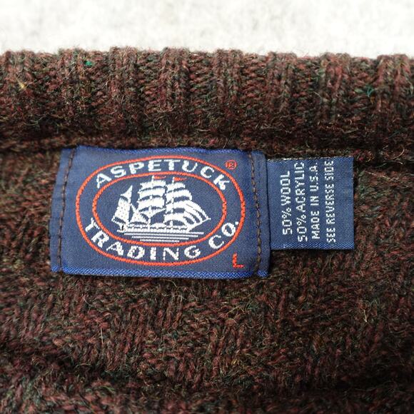 Vintage Aspetuck Trading Sweater Mens Large Wool USA Made Grandpa Pullover Knit - Picture 2 of 7